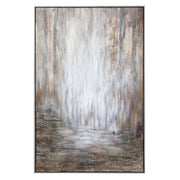 Hand painted abstract canvas art titled Desert Rain in pearl silver by Uttermost, showcasing flowing, textured brushstrokes.