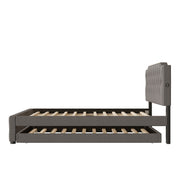 Upholstered Platform Bed With Trundle And 2 Sets Of USB Ports On Each Side, Fabric - R&R Furniture Gallery (Fountain Valley, CA)