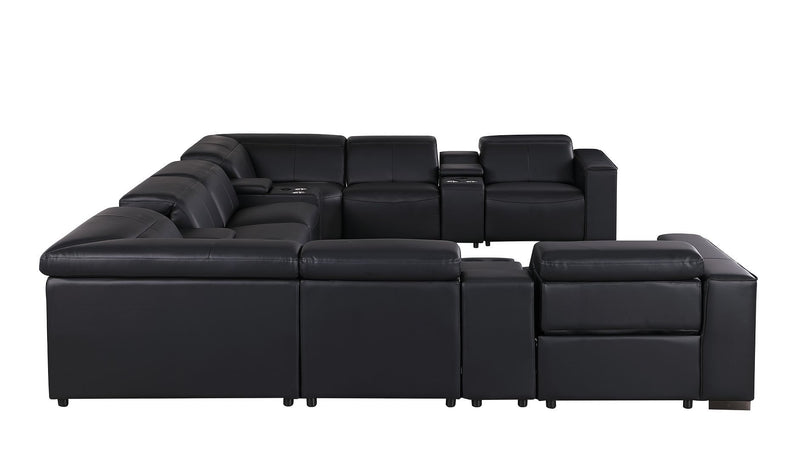 1208 - 12 Piece U Shaped Leather Sectional With 4 Power Recliners & Power Headrest