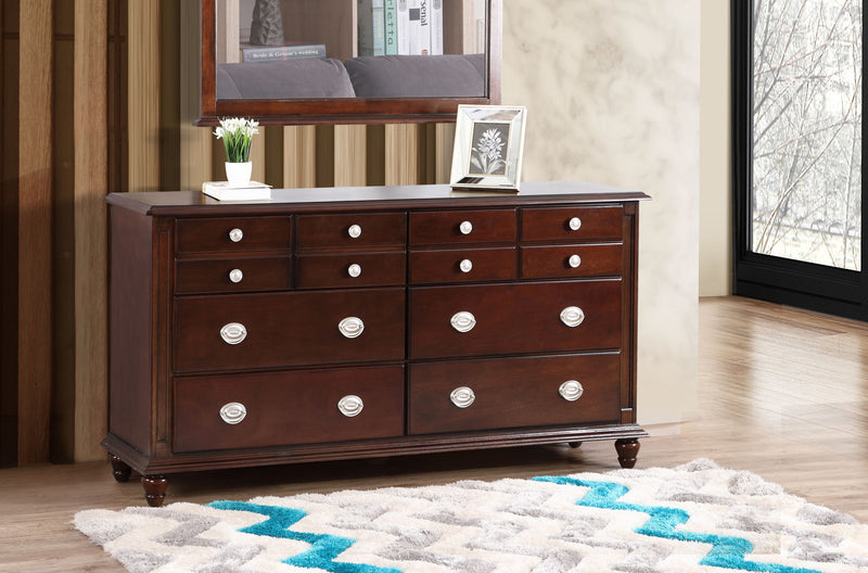 Elegant traditional dresser by Glory Furniture featuring polished wood finish and classic design with multiple drawers.
