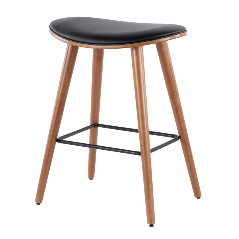 Pair of Lumi Source contemporary saddle counter stools in a modern design, set of two with sleek, stylish seats for kitchen or bar area.