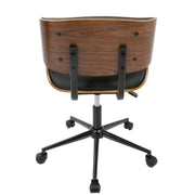 Lumi Source Lombardi mid-century modern adjustable swivel office chair with wooden armrests and a cushioned seat.