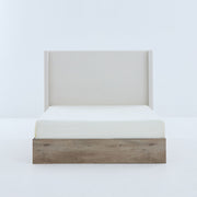 Shelton - Queen Upholstered Wingback Bed With 54" High Headboard - Ivory / Light Gray / Camel Oak - R&R Furniture Gallery (Fountain Valley, CA)