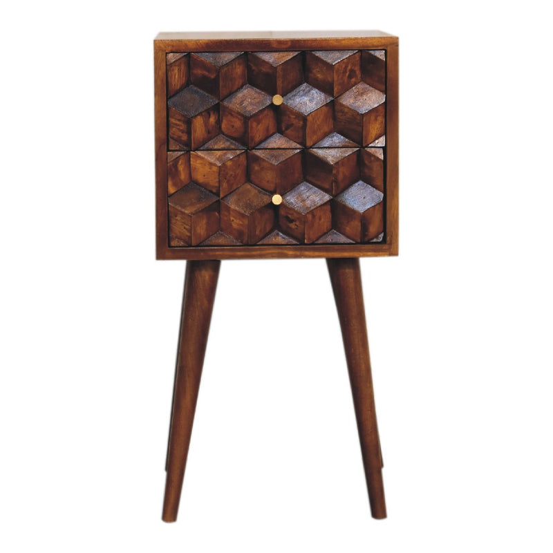 Mini Cube Carved 2 Drawer Nightstand - R&R Furniture Gallery (Fountain Valley, CA)