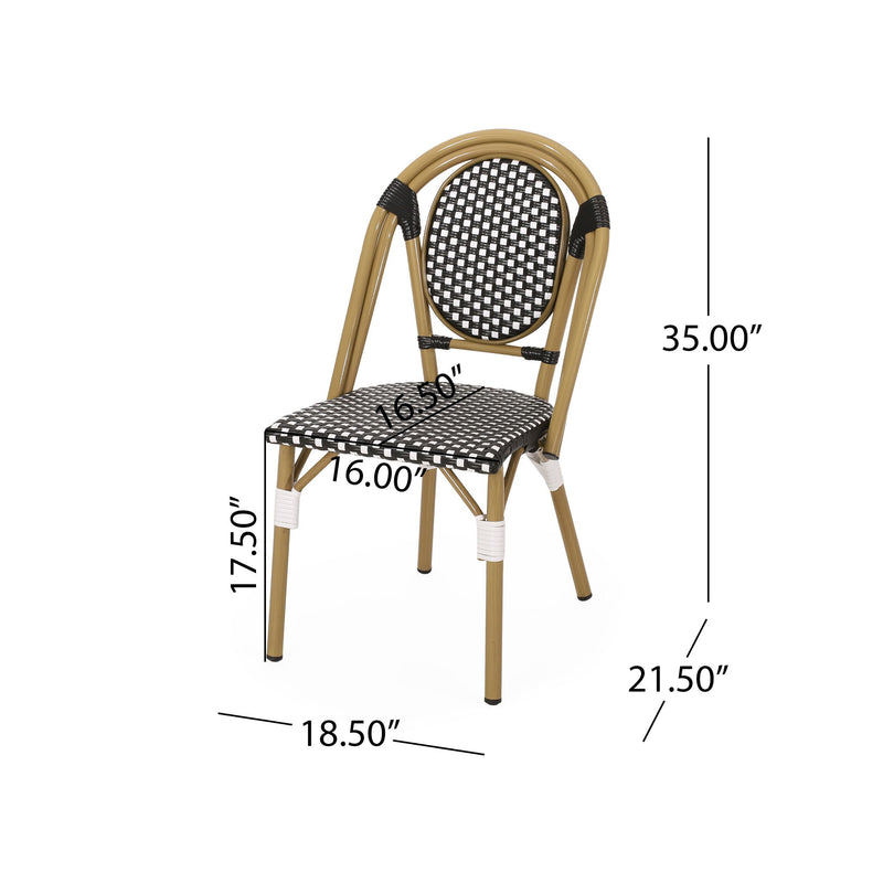 Outdoor rattan and aluminum French bistro chair set by Noble House, featuring stylish, weather-resistant patio seating.