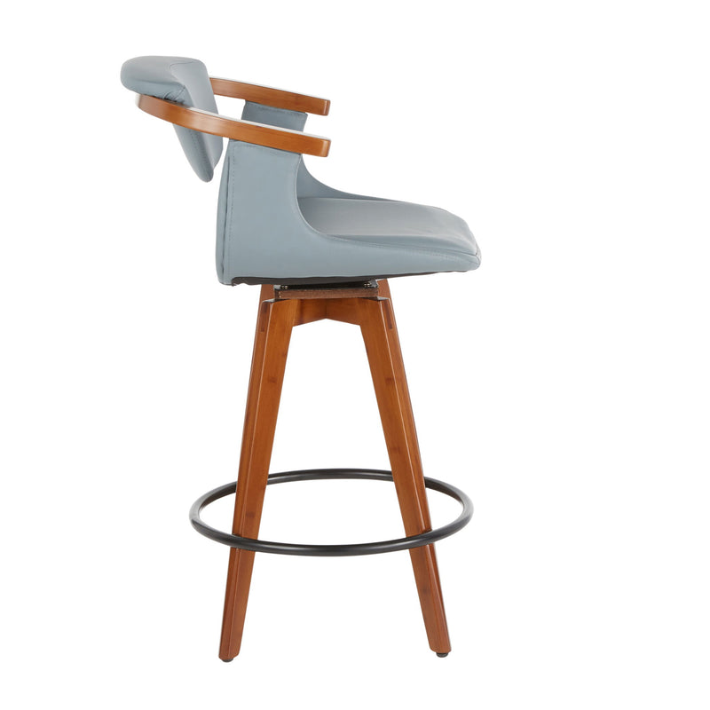 Lumi Source Oracle mid-century modern counter stool with wooden legs and a upholstered seat, 24-27 inches high.
