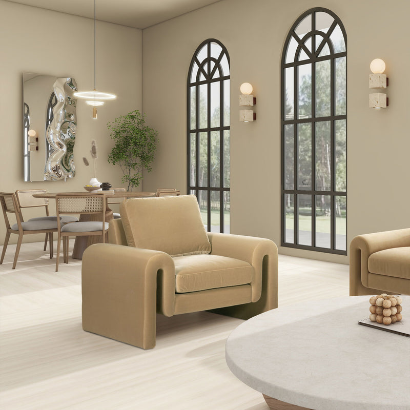 Mason - Arched Arm Chair - Camel Brown Beige - R&R Furniture Gallery (Fountain Valley, CA)