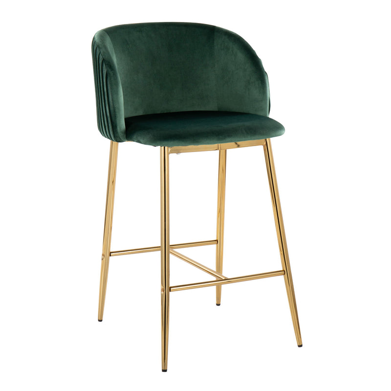 Lumi Source Fran set of 2 pleated contemporary glam fixed height counter stools with sleek design and chrome legs.