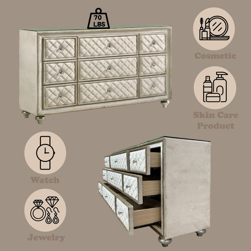 Lucienne - Dresser - Beige Velvet - R&R Furniture Gallery (Fountain Valley, CA)