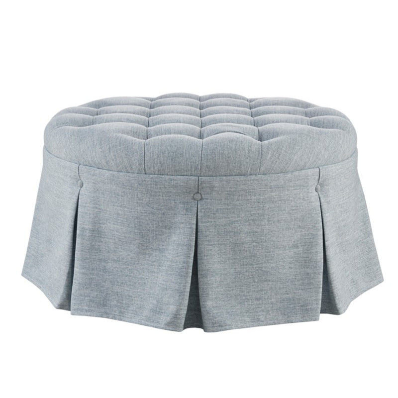 Skirted Tufted Round Ottoman With Button Top - Gray - R&R Furniture Gallery (Fountain Valley, CA)