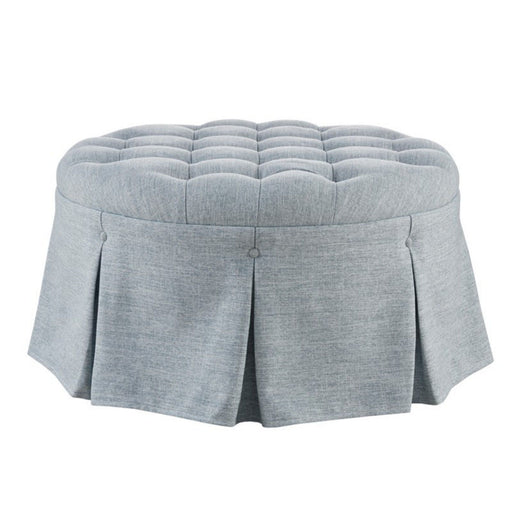 Skirted Tufted Round Ottoman With Button Top - Gray - R&R Furniture Gallery (Fountain Valley, CA)