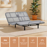 Caron - Queen Size Upholstered Wingback Bed With Adjustable Base Bundle Set - Ivory - R&R Furniture Gallery (Fountain Valley, CA)