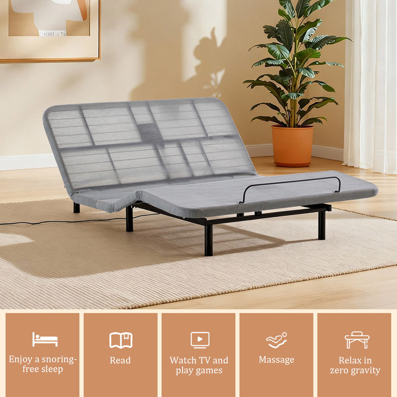 Caron - Queen Size Upholstered Wingback Bed With Adjustable Base Bundle Set - Ivory - R&R Furniture Gallery (Fountain Valley, CA)