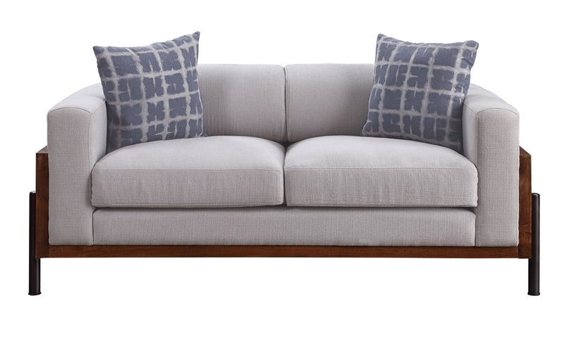 Pelton - Loveseat With 2 Pillows - Fabric & Walnut - R&R Furniture Gallery (Fountain Valley, CA)