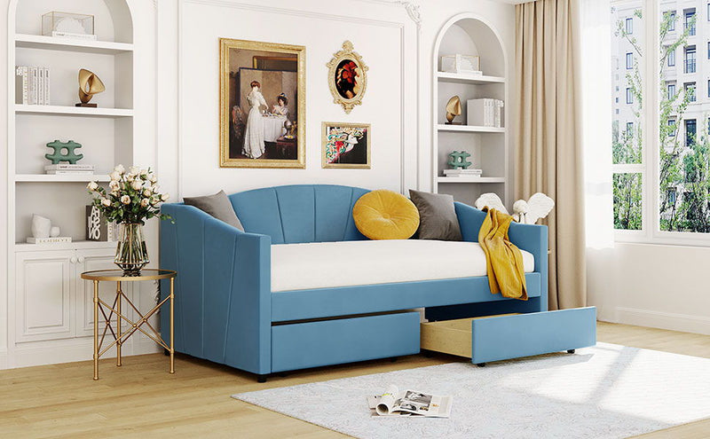Upholstered Daybed With Two Drawers And Wood Slat - R&R Furniture Gallery (Fountain Valley, CA)