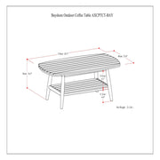 Simpli-Home Bayshore outdoor coffee table in light teak wood with slatted top and sturdy legs for patio or garden use.