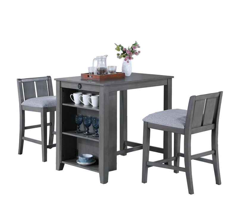 Graham - 3 Piece Small Space Counter Height Dining Table With Shelves And 2 Chairs (Set of 3) - R&R Furniture Gallery (Fountain Valley, CA)