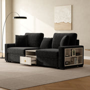 Noble House modular stationary sofa with storage armrest and center console, featuring plush cushions and modern design.