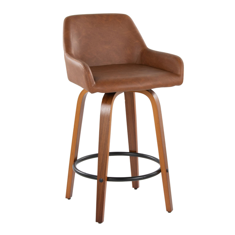 Set of two Lumi Source Daniella contemporary fixed height counter stools with swivel and round footrest, featuring sleek modern design.