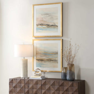 So Golden - Abstract Landscape Prints (Set of 2) - Black / Blue / Brass / Gold / Gray / Pink / White