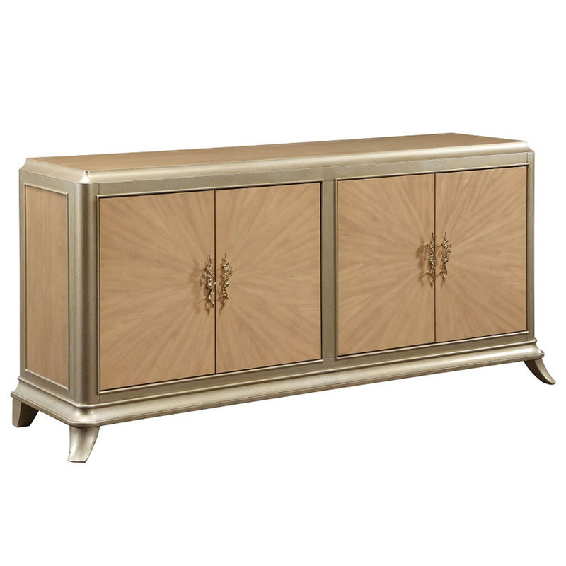 Dodie - Console Cabinet - Natural Oak Sunburst Pattern & Taupe Champaign - R&R Furniture Gallery (Fountain Valley, CA)