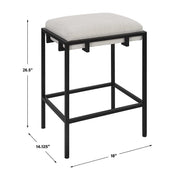 White Uttermost Paradox counter stool with a sleek, modern design featuring a cushioned seat and sturdy metal legs.