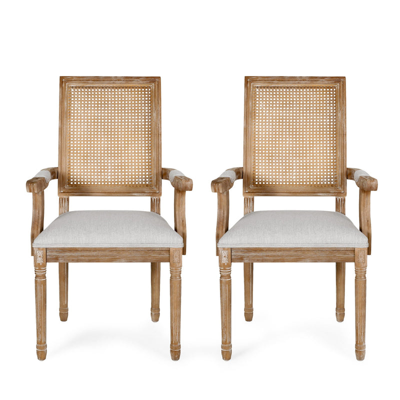 Elegant French country style arm chair with cane backrest by Noble House, showcasing a classic wooden frame and woven cane detail.