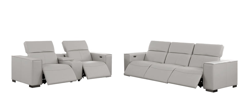1208 - Leather Reclining Set (Sofa & Loveseat With 5 Power Recliners)