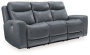 Mindanao - 2 Pc. - Power Reclining Sofa, Power Reclining Loveseat with Console - Steel - R&R Furniture Gallery (Fountain Valley, CA)