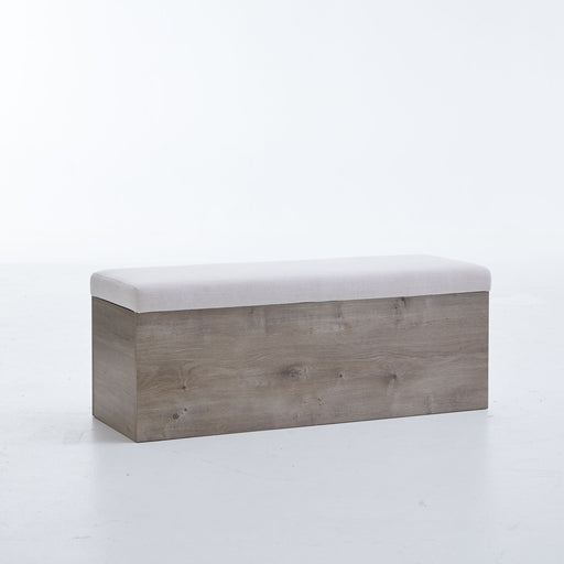 Shelton - Upholstered Flip Top Storage Bench - Ivory / Light Gray / Camel Oak - R&R Furniture Gallery (Fountain Valley, CA)