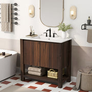 Modern Bathroom Vanity With Rectangle Ceramic Sink, Soft Closing Doors - R&R Furniture Gallery (Fountain Valley, CA)