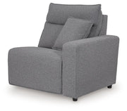 Signature Design by Ashley Modmax II reclining sectional in salt and pepper fabric, featuring plush cushions and multiple reclining seats.