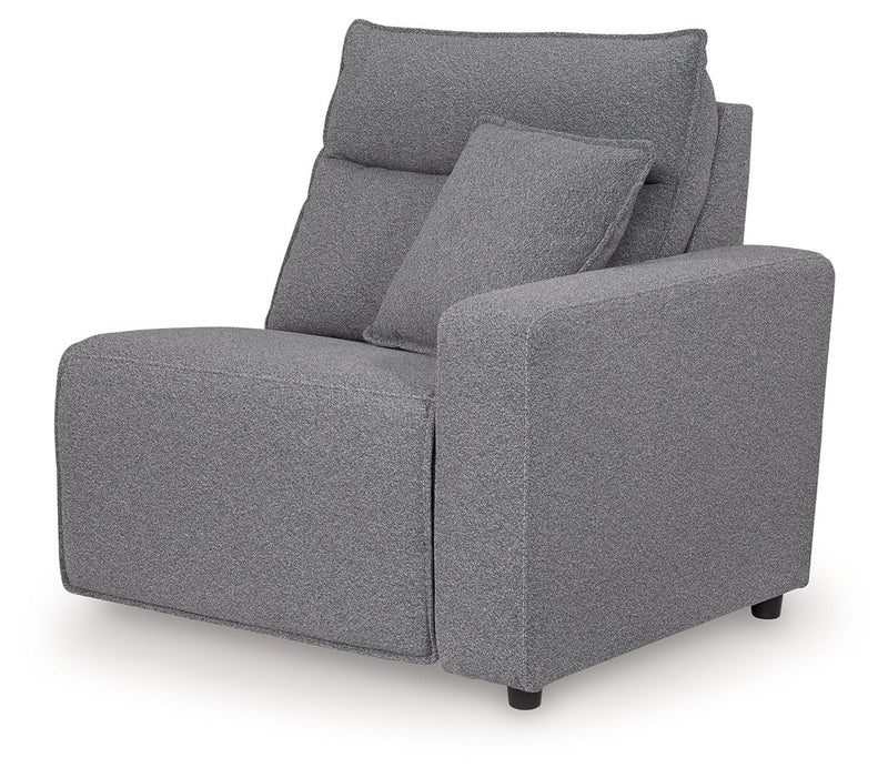 Signature Design by Ashley Modmax II reclining sectional in salt and pepper fabric, featuring plush cushions and multiple reclining seats.