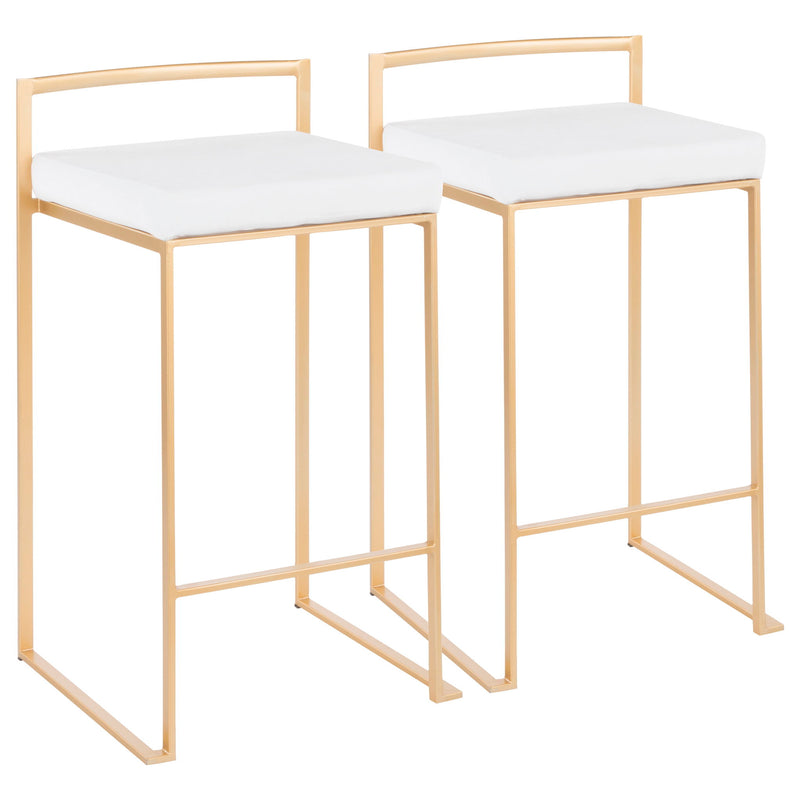 Pair of Lumi Source Fuji contemporary glam design counter stools with sleek seats and metal legs, set of two.
