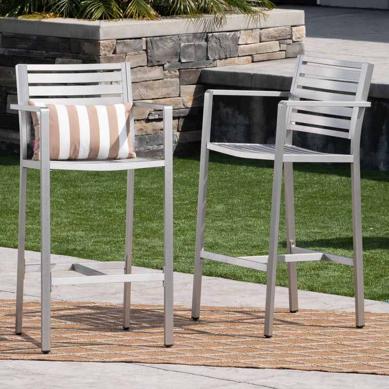 Outdoor Aluminum Rust Proof Barstools (Set of 2) - Silver - R&R Furniture Gallery (Fountain Valley, CA)