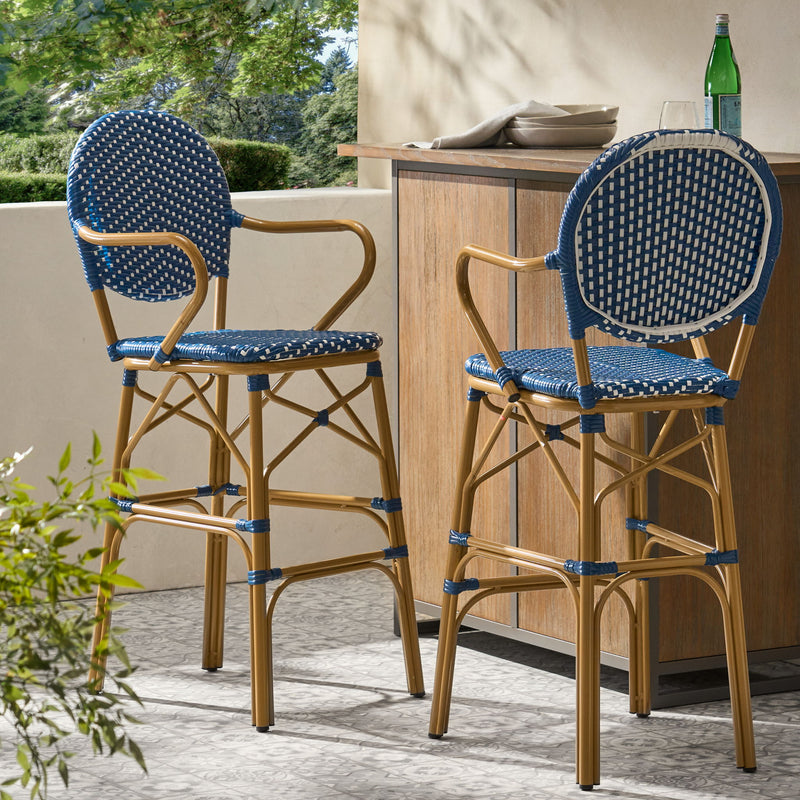 Outdoor Wicker And Aluminum French Barstools (Set of 2) - R&R Furniture Gallery (Fountain Valley, CA)