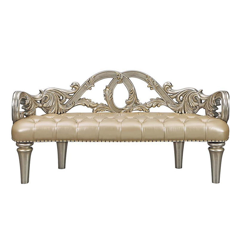Danae - Bench - Champagne Synthetic Leather & Gold - R&R Furniture Gallery (Fountain Valley, CA)