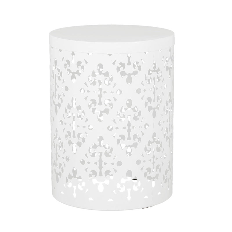 Modern outdoor metal end table by Noble House featuring a sleek, contemporary design with a sturdy metal frame and stylish surface.