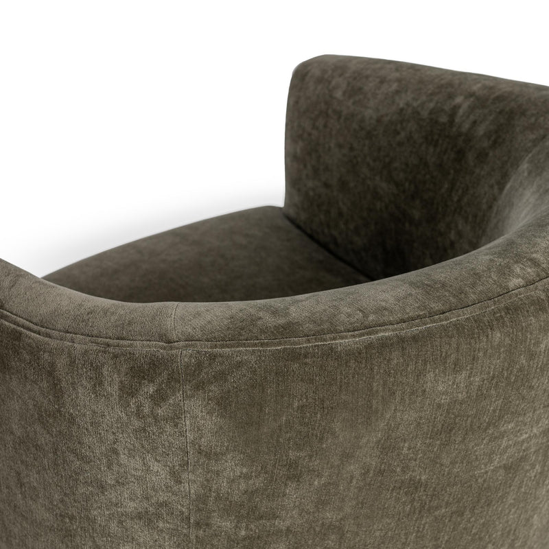 Classic Home Valencia swivel accent chair with plush upholstery and wooden legs, shown from a front view.