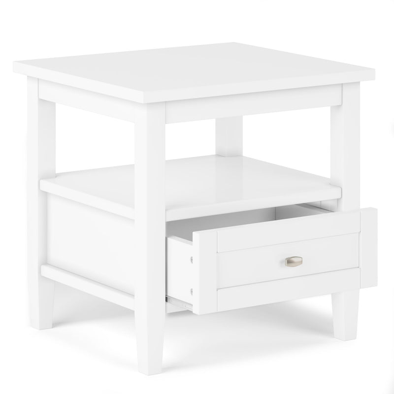 Handcrafted Warm Shaker coffee table by Simpli-Home featuring a wooden tabletop and sturdy legs in a warm finish.