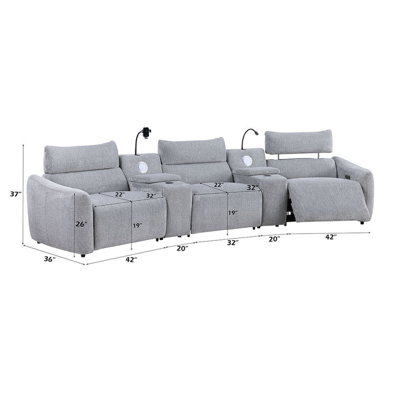 Fullar - Modular Console With Wireless Charger - Light Gary Chenille - R&R Furniture Gallery (Fountain Valley, CA)