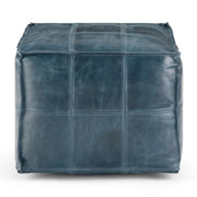 Teal Manning Square Pouf by Simpli-Home, a stylish accent pouf with a plush fabric cover and modern square design.
