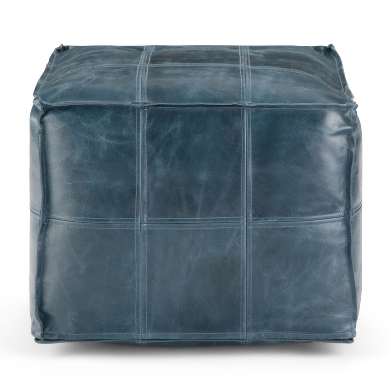 Teal Manning Square Pouf by Simpli-Home, a stylish accent pouf with a plush fabric cover and modern square design.
