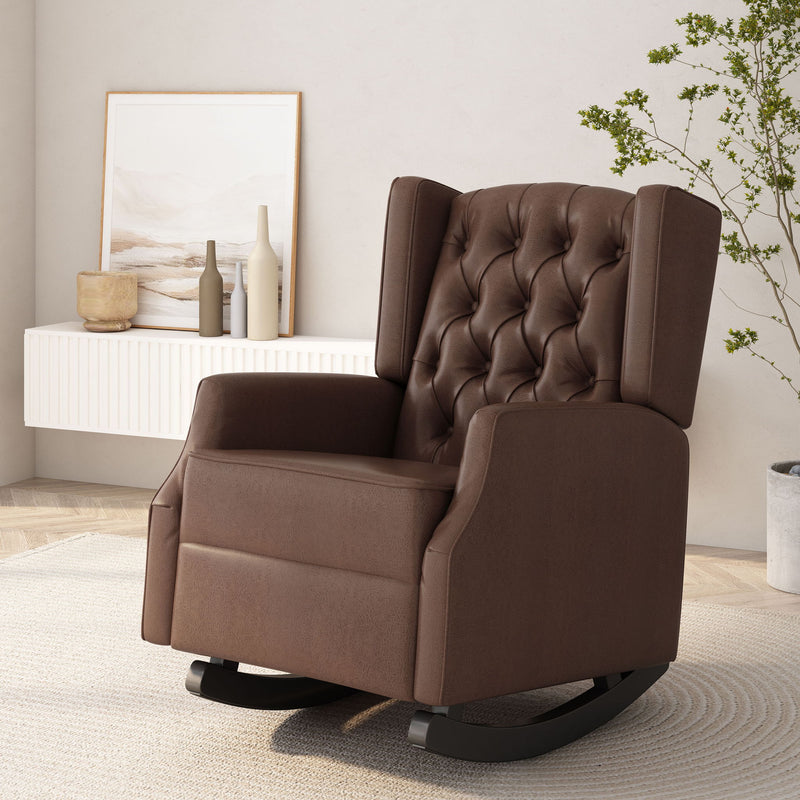 Amedou - Contemporary Tufted Wingback Rocking Chair - Dark Brown - R&R Furniture Gallery (Fountain Valley, CA)