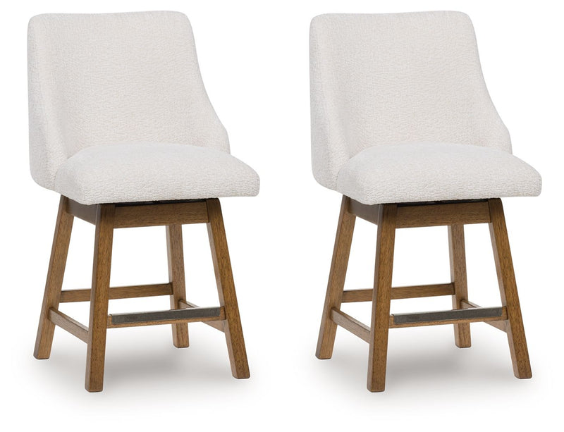 Cabalynn - Upholstered Swivel Barstool (Set of 2) - Oatmeal / Light Brown - R&R Furniture Gallery (Fountain Valley, CA)