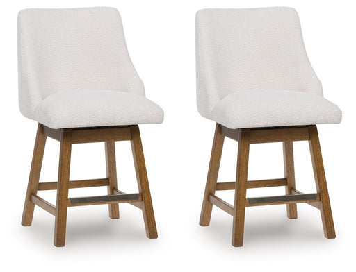 Cabalynn - Upholstered Swivel Barstool (Set of 2) - Oatmeal / Light Brown - R&R Furniture Gallery (Fountain Valley, CA)