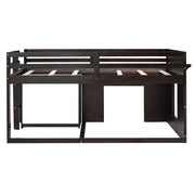 DreamHaus loft bed with integrated cabinet and shelf, featuring a sturdy wooden frame and space-saving design for kids' bedrooms.