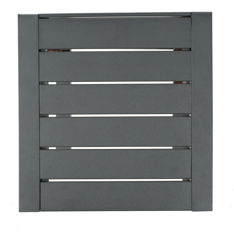 Noble House aluminum outdoor C-shaped side table for patio, featuring a sleek design and sturdy construction for outdoor use.
