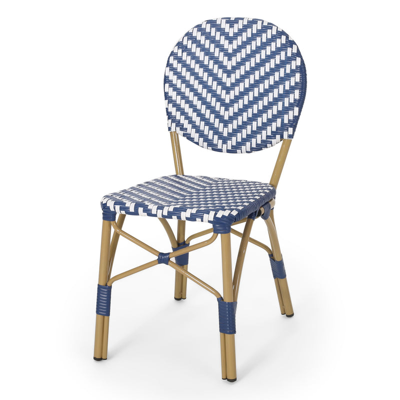 Outdoor Rattan And Aluminum French Armless Bistro Chairs Set - Navy Blue - R&R Furniture Gallery (Fountain Valley, CA)