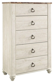 Willowton - Five Drawer Chest - Brown / Beige / White - R&R Furniture Gallery (Fountain Valley, CA)